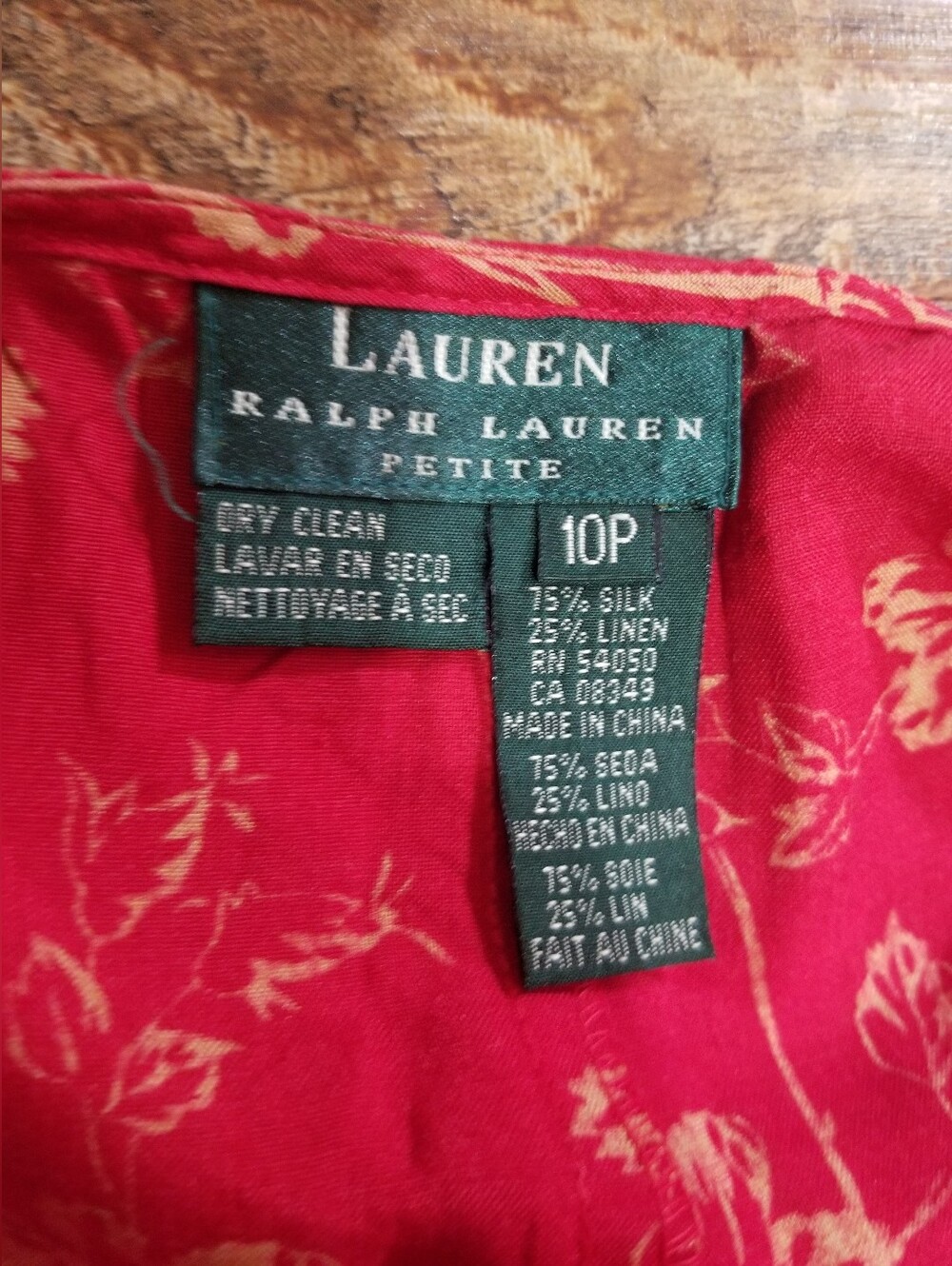 Ralph Lauren Red Floral Wrap Skirt or Sarong 10P Silk Linen - Picture 2 of 3